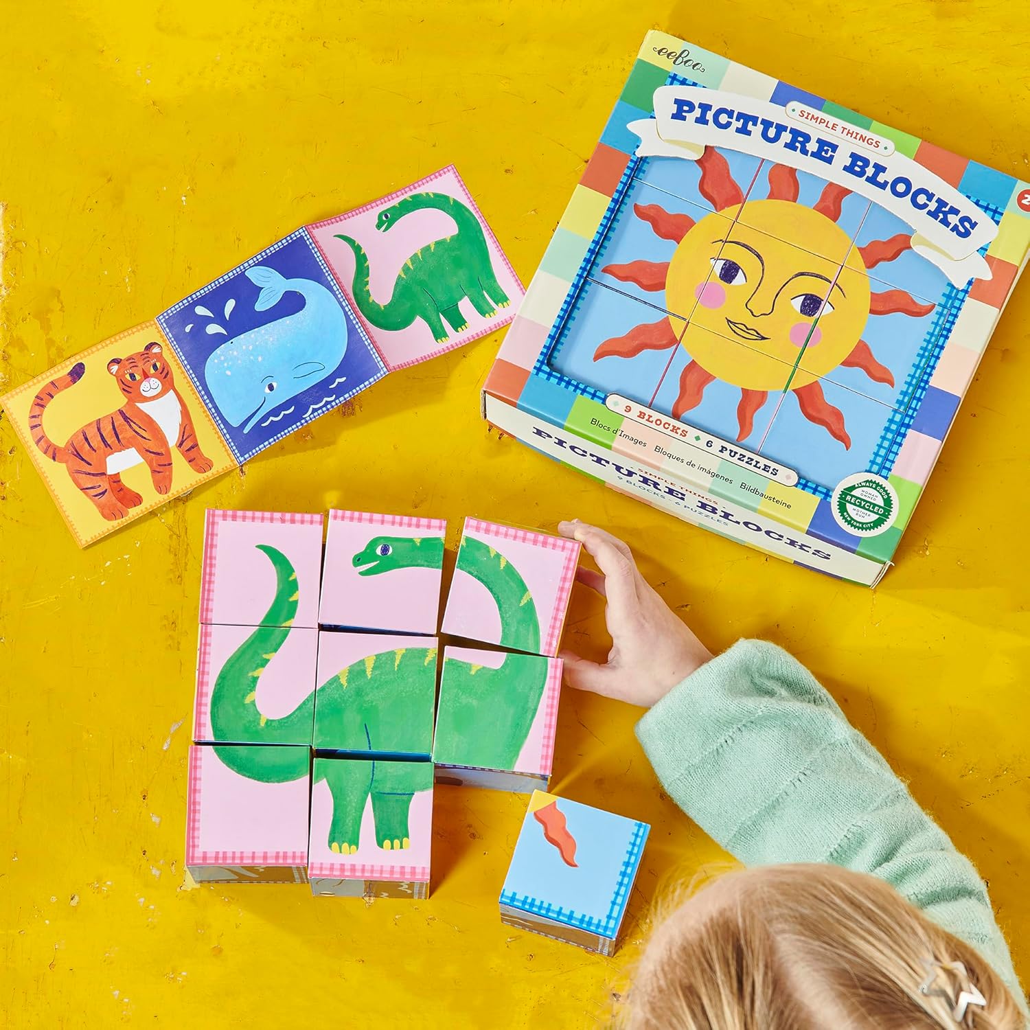 eeBoo: Simple Things Picture Blocks - 9pc, 2.5" Blocks, Solve 6 Animal/Nature Puzzles, Stacking & Sorting Toy, Develop Cognitive & Fine Motor Skills