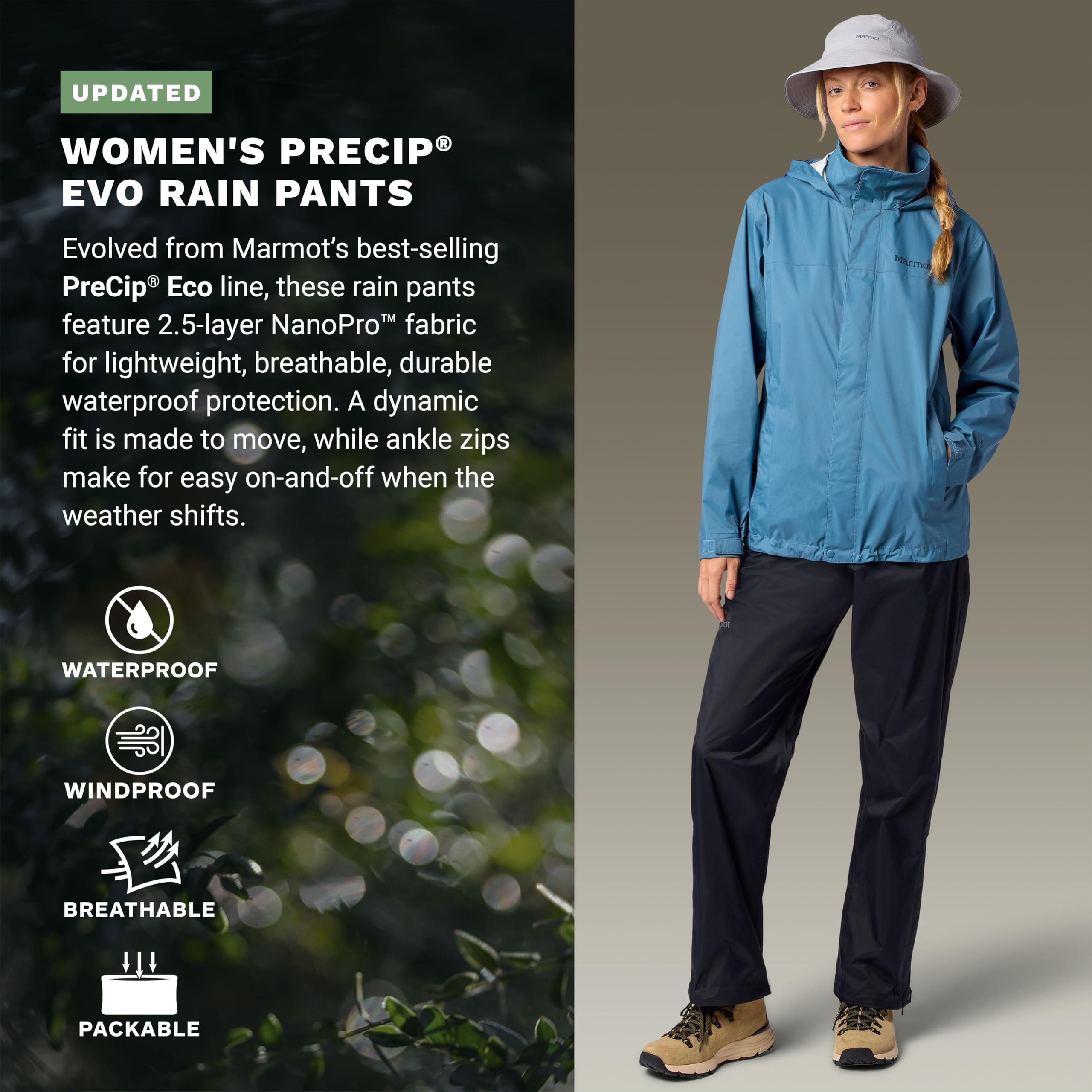 Marmot Damen wasserdichte Hose, atmungsaktive Überziehhose, leichte Regenhose, Winddichte Trekkinghose, ideal für Wandern Wm's Precip Evo Pant Long