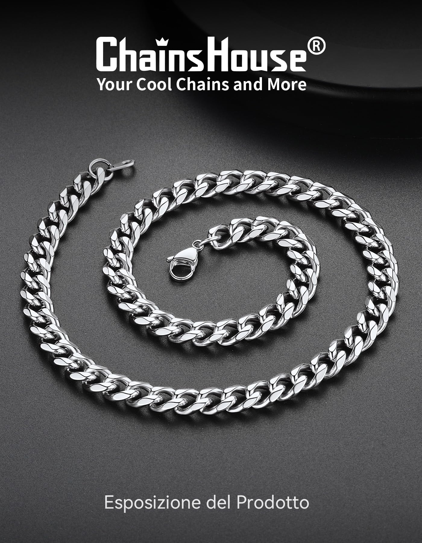 ChainsHouse Collana Uomo Acciaio Collana Argento Catena Cubana Collana Oro 18K Larghezza 3/6/9/12MM Catenina Uomo Hiphop Punk Rock Catena Spessa Chunky Catena a Maglia Regalo Ragazzo