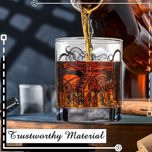 Miniatura 5 de Zhehao 4 vasos de whisky de tentáculo de pulpo de 10 onzas, taza de pulpo a la antigua, copas de vino transparentes para playa, copas para beber