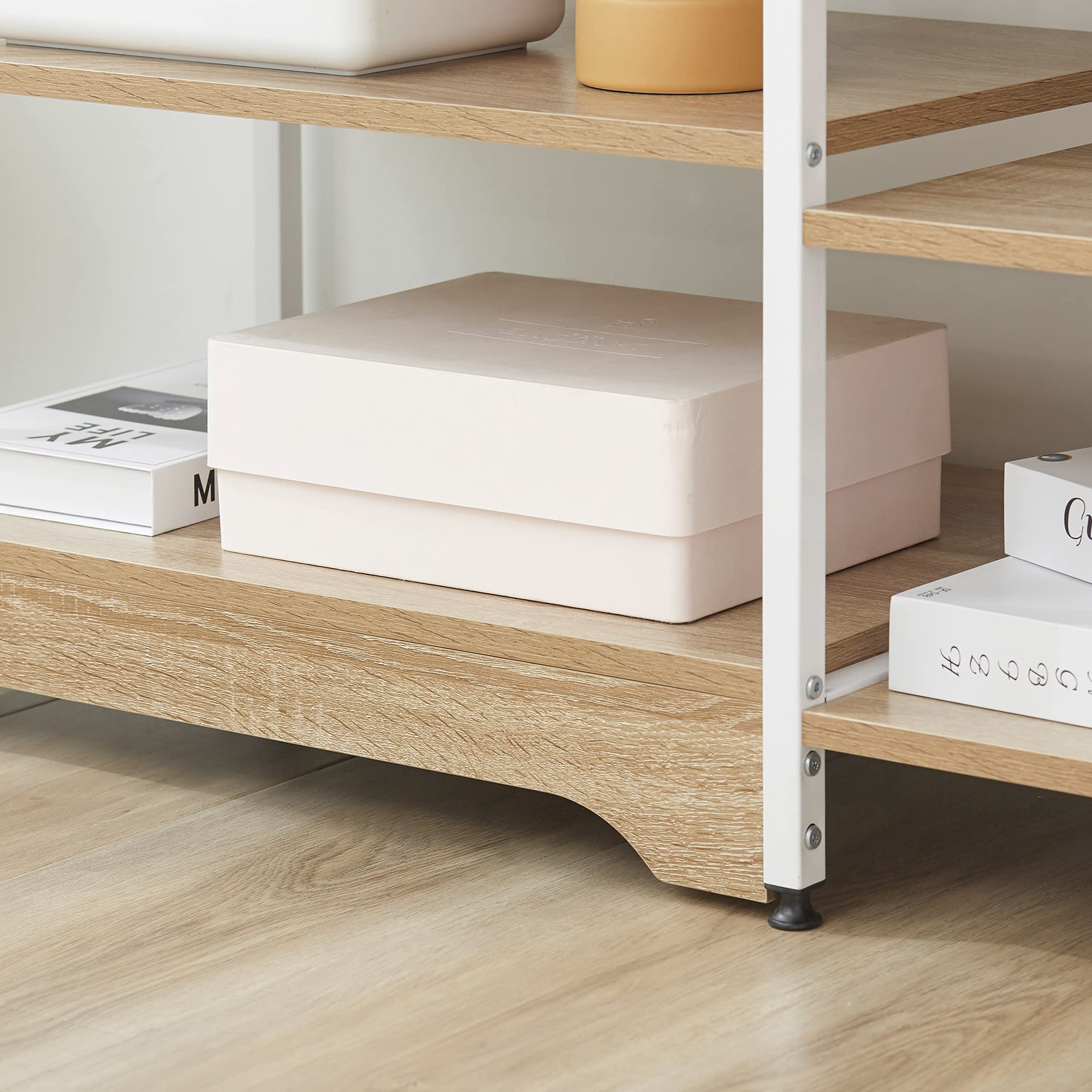 HOMCOM Scaffale da Cucina Basso Salvaspazio Stile Industriale, Mobiletto con 7 Ripiani per Cucina in Metallo e Legno, 90x40x95cm, Bianco