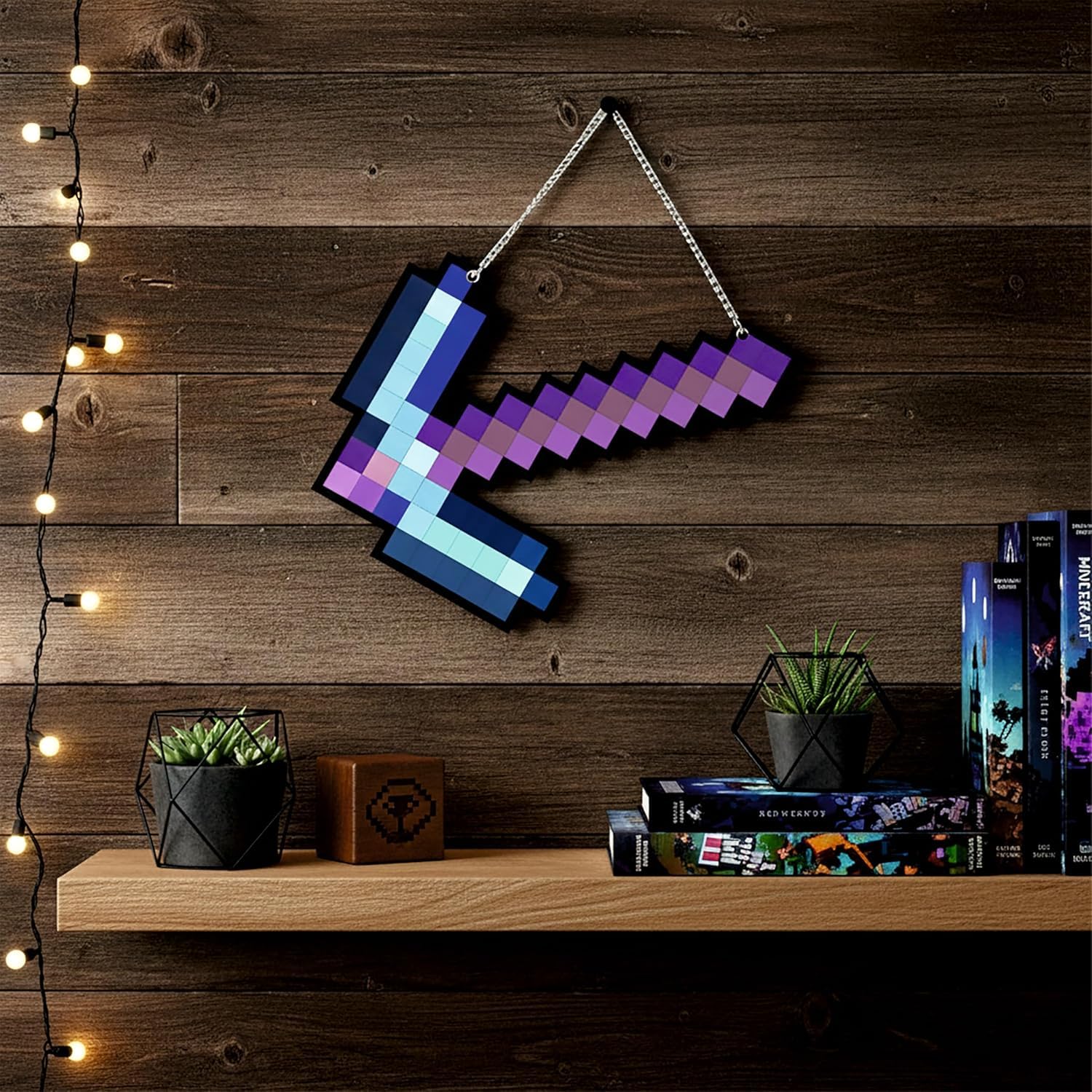 Decor Palace Diamond Pickaxe Style Wooden Wall Hanging | Pixel Art Gaming Room Decor | Wooden Wall Decor for Bedroom, Playroom & Gaming Setup | Ready to Hang (11 Inch, Enchanment)-image-46