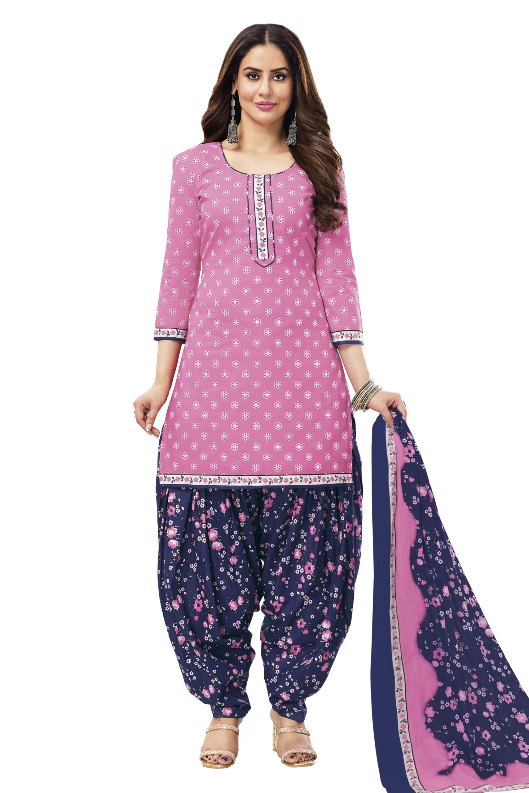 miraan Unstitched Printed Cotton Salwar Suit Dress Material For Women (SANRAN2168, Pink, Free Size)-picture-25