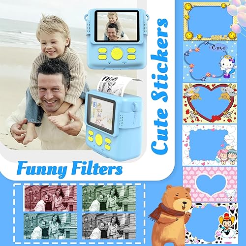 Miniatura 4 de Cámara de impresión instantánea para niños con 3 rollos de papel de impresora, 1080P juguetes de cámara digital para niños de 3 a 12 años con