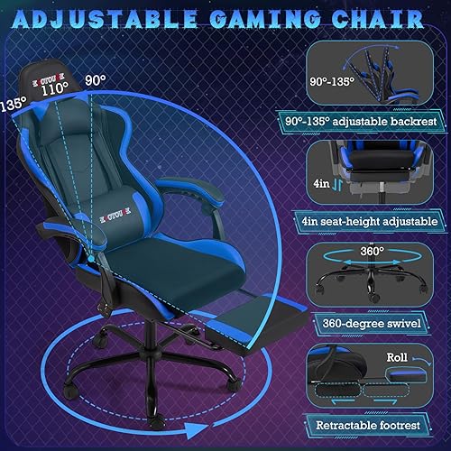 Miniatura 5 de ECOTOUGE Silla ergonómica para videojuegos, silla de videojuegos con cojín trasero extraíble, silla de oficina para computadora con almohada lumbar