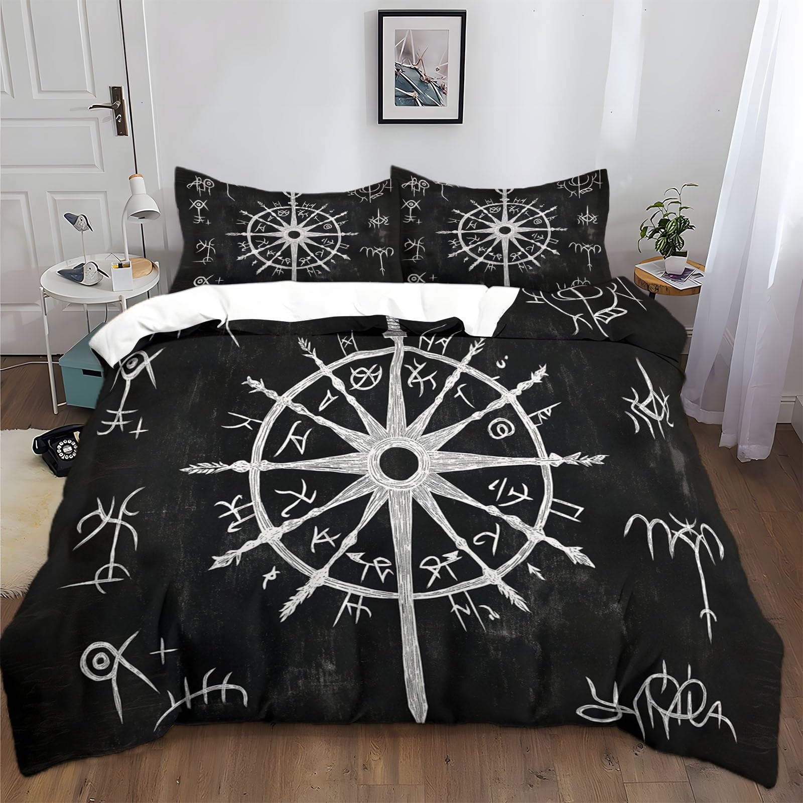 Housse de couette 220x240 viking boussole avec 2 taies d'oreiller