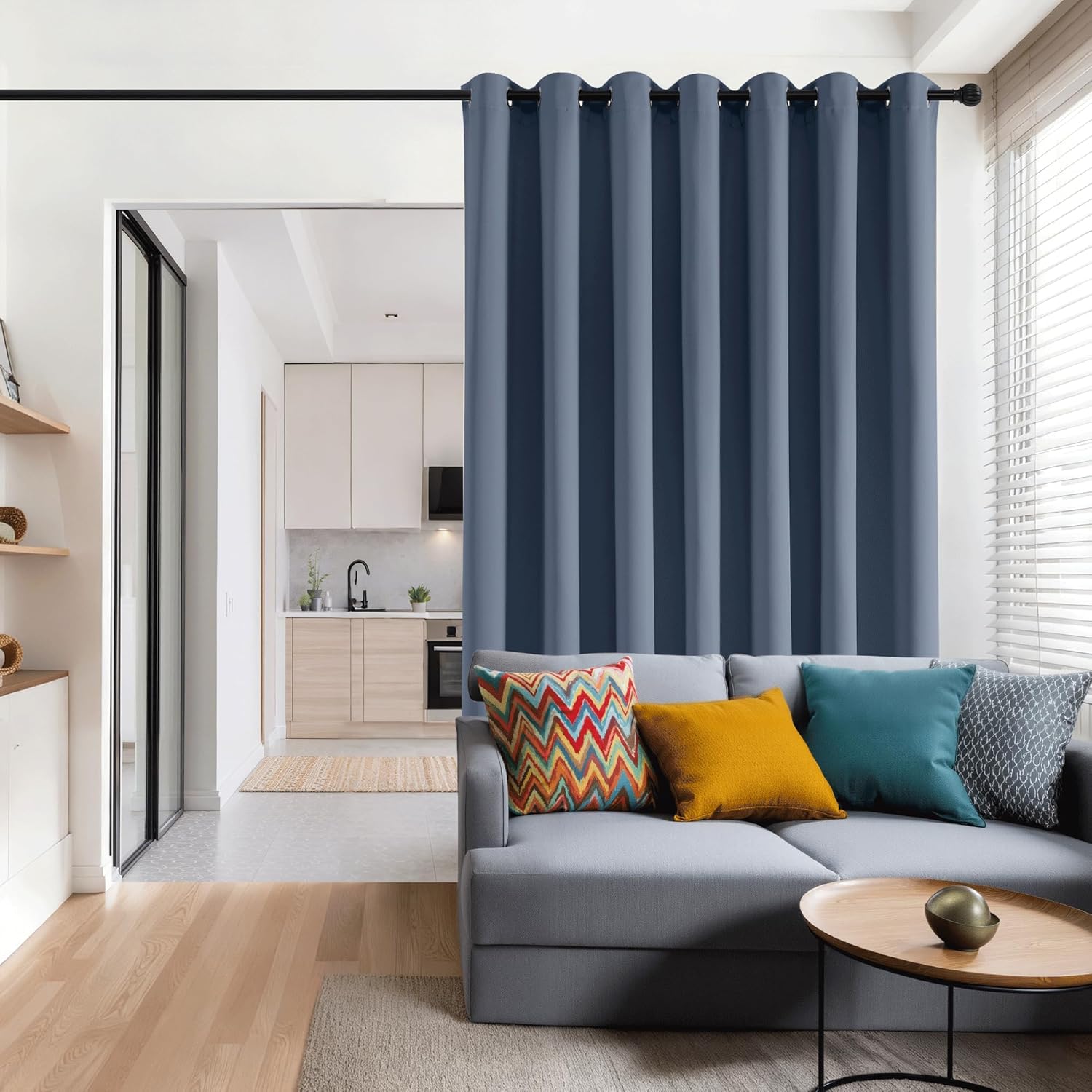RYB HOME 60 inch Wide Black Curtains - Blackout Thermal Insulated Room Divider Drapery for Living Room Bedroom Home Office Patio Door Window Backdrop, W60 x L84, Stone Blue, 1 Panel