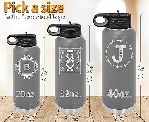 Miniatura 46 de Botellas de agua personalizadas con tapa abatible y pajilla, termo deportivo personalizado de acero inoxidable grabado, monograma personalizado