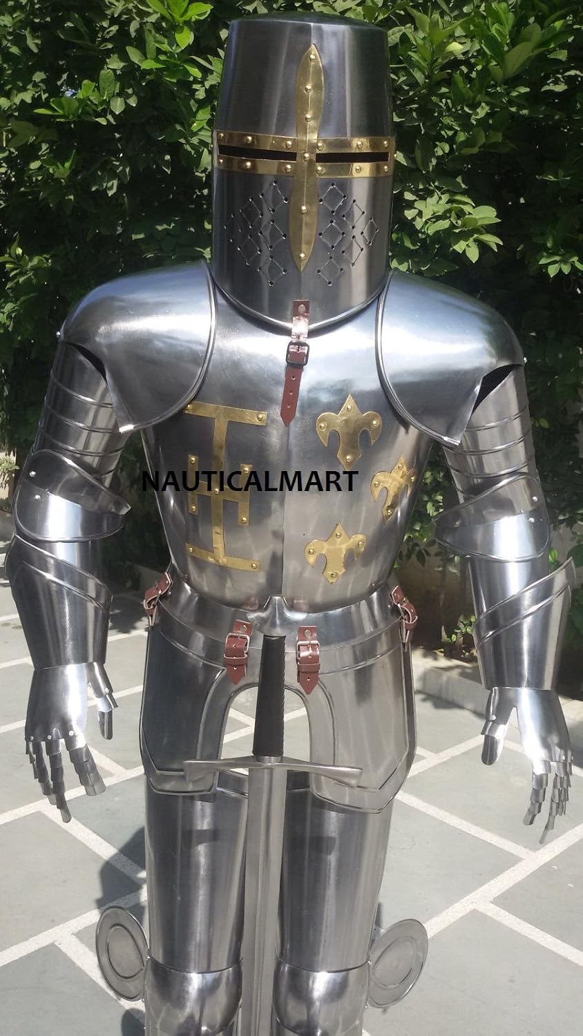 NauticalMart Knight Crusader Suit of Armor Full Body Armour 17th Century Combat Silver Knight's Costume