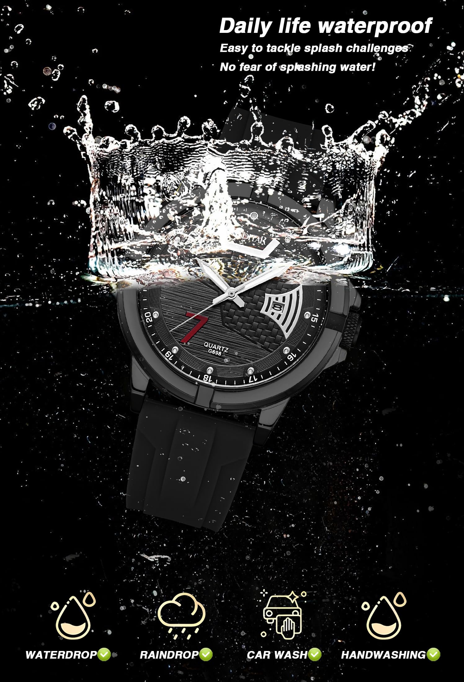 Orologio analogico alla moda da uomo, orologio al quarzo impermeabile con cinturino in silicone, design unico, orologio da polso militare militare sportivo con calendario con data grande