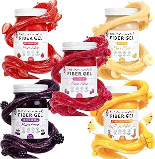 (Bundle) The Fiber Gel High Dietary Fiber Prebiotic Gel Formula — Made in USA — Raspberry + Mango&Pineapple + Elderberry + Strawberry + Banana, 80oz