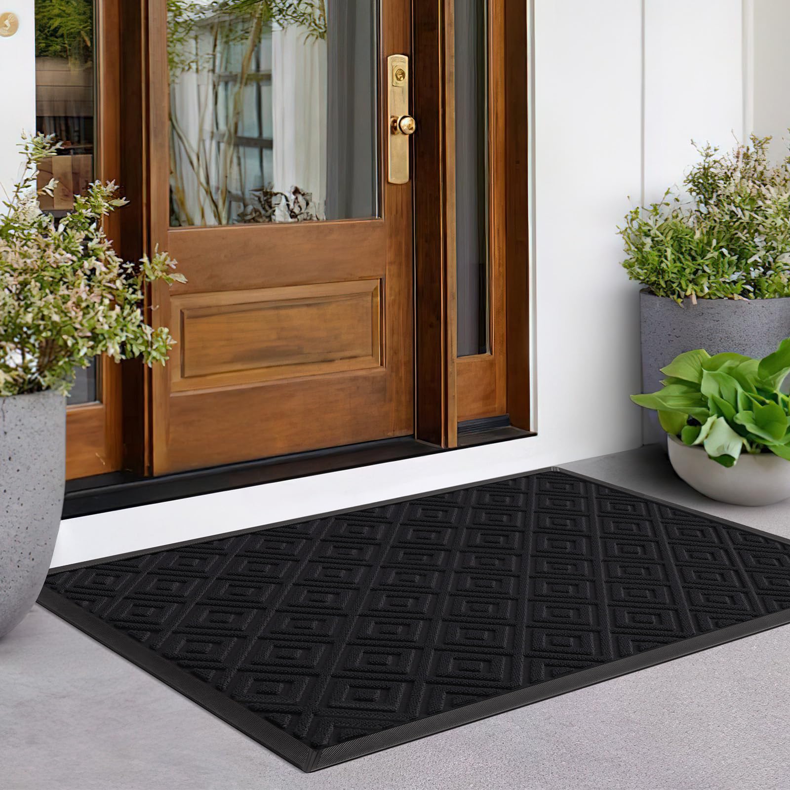 LEKEEPGO Large Front Door Mat Outside Entrance 31.5"x47", Drainage Welcome Matt Outside, Absorbent Doormat, Non Slip Rubber Mats, Dirt Resist Door Mats for Front Door, Patio, Home Entrance, Black