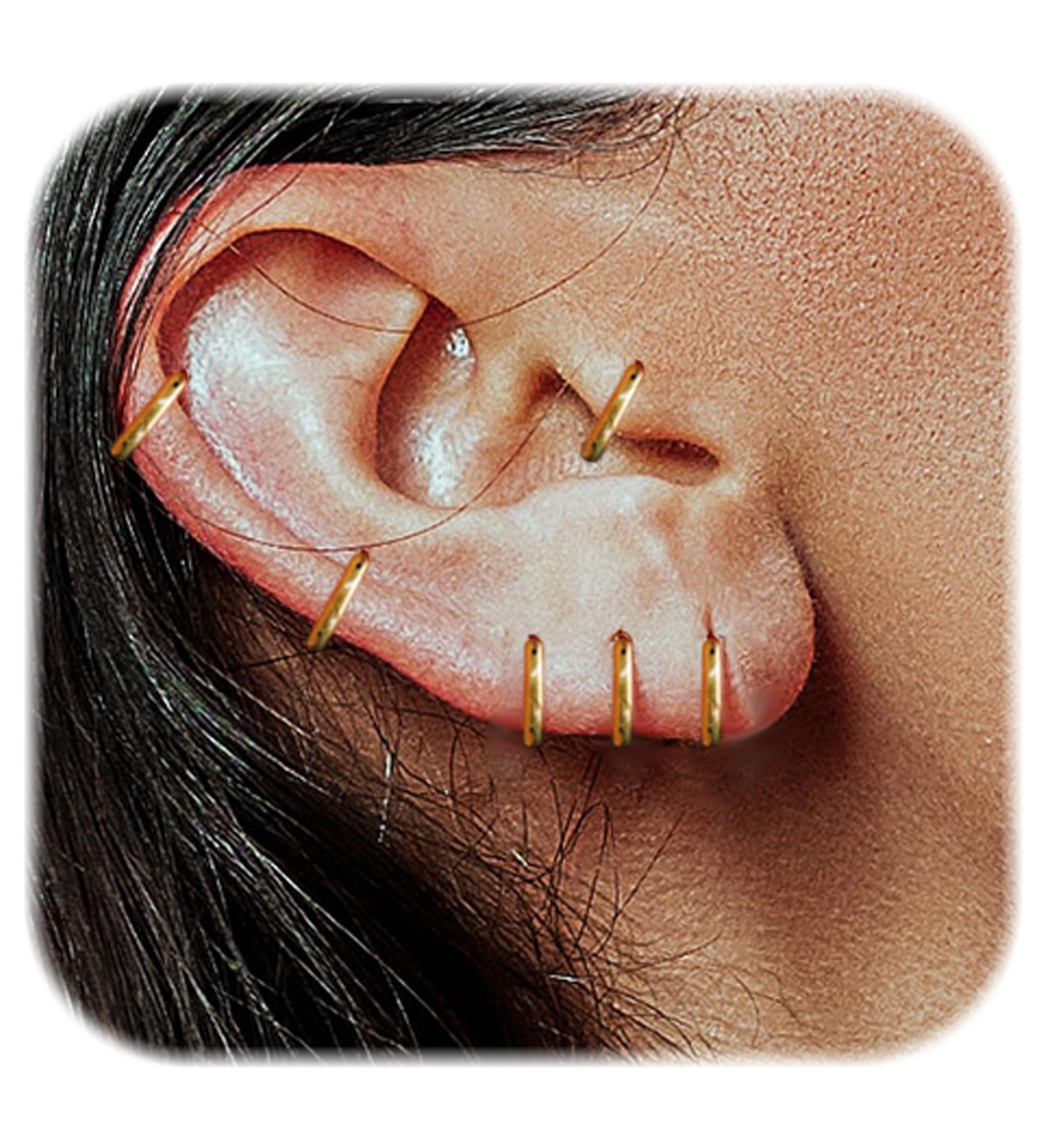 EQFE 14K Gold Plated Small Hoop Earrings for Women Hypoallergenic 316L Surgical Steel Cartilage Huggie Hoop Earrings Handmade Hinge Huggie Hoop