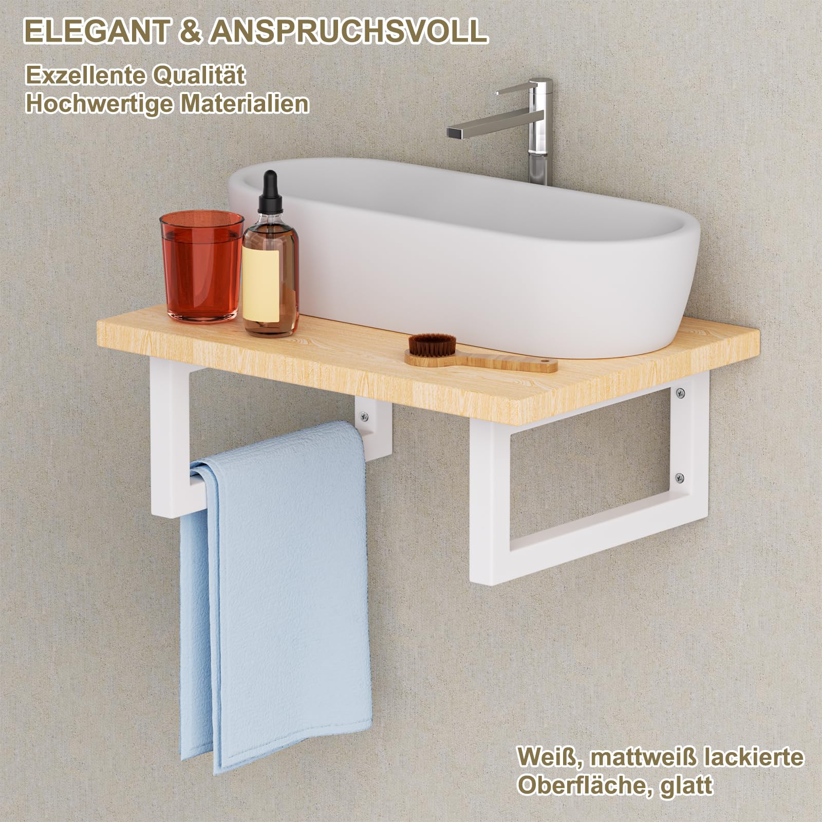 2 Supporti da Parete, Design per Lavabo, Supporto per Scaffali, Consolle per Lavabo, Porta Asciugamani (Bianco, 30 cm)