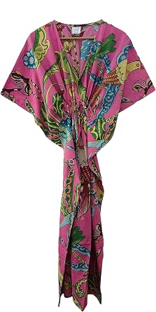Pranipat Handicrafts Women's Blue Peacock Print Cotton Kaftan Dress - One Size Free Size Beach Cover Up | Nightwear | Maxi Dress - View #10