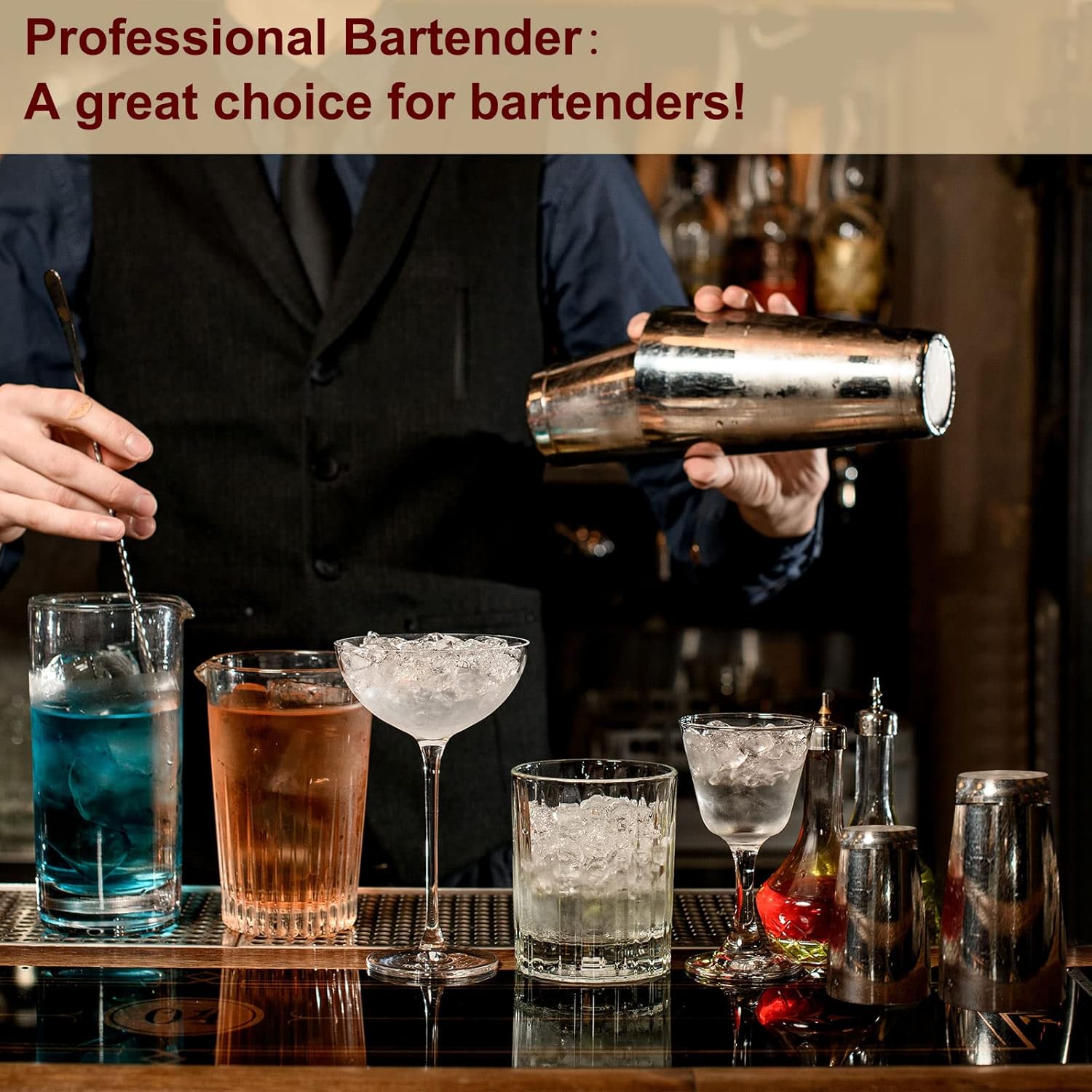 Lallisa 10 Pieces Cocktail Shakers Professional Bar Boston Shaker Set Stainless Steel Martini Shaker Drink Mixer Basic Tools Weighted Shake Metal Can for Bartenders, 18 Oz, 28 oz(Silver) - Image 5