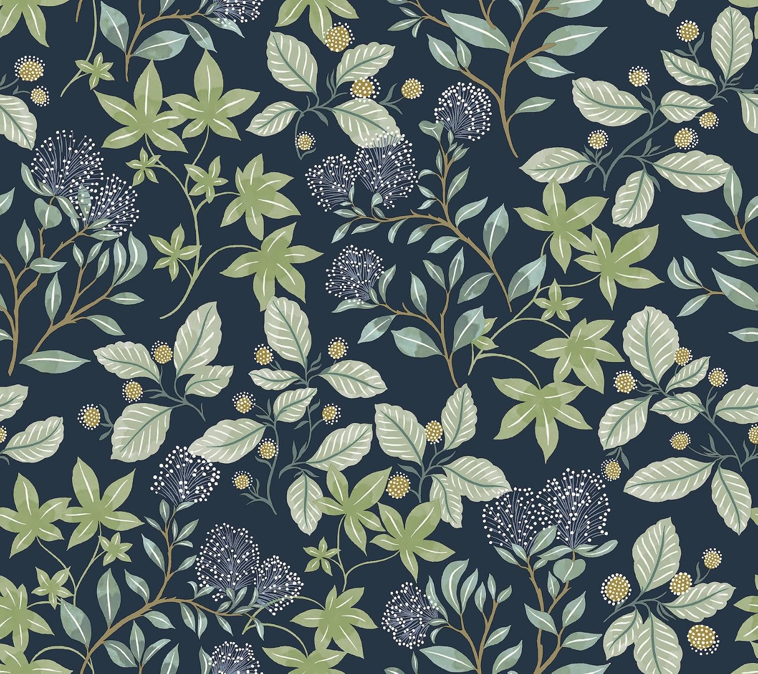A-Street Prints Mildred Indigo Botanical Trail Wallpaper, 4155-72814