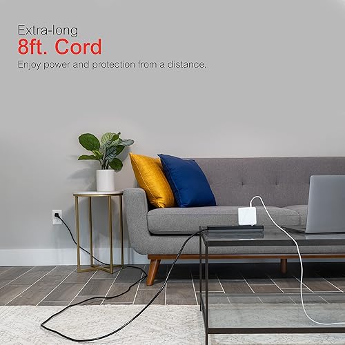 Miniatura 5 de GE Pro 37052 Protector SurGE de 6 tomas, cable de extensión de 8 pies, 1560 julios, enchufe plano, disyuntor integrado, montaje en pared,