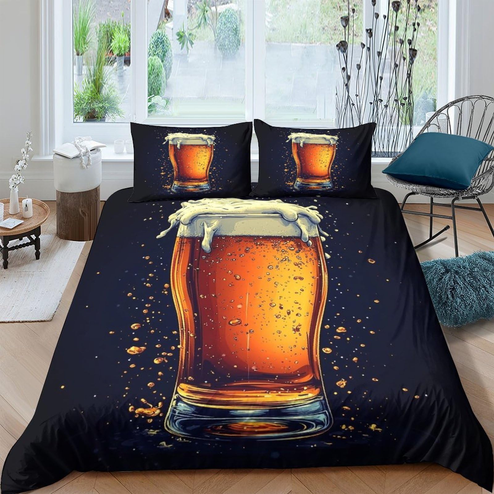 Ctjqhvkz Style-2 3D Printed Beer Mug Fitted Sheet Microfiber Soft Washable Splash Drink Bed Cover For Bedroom Dorm Mattress Decor Single（135X200cm）