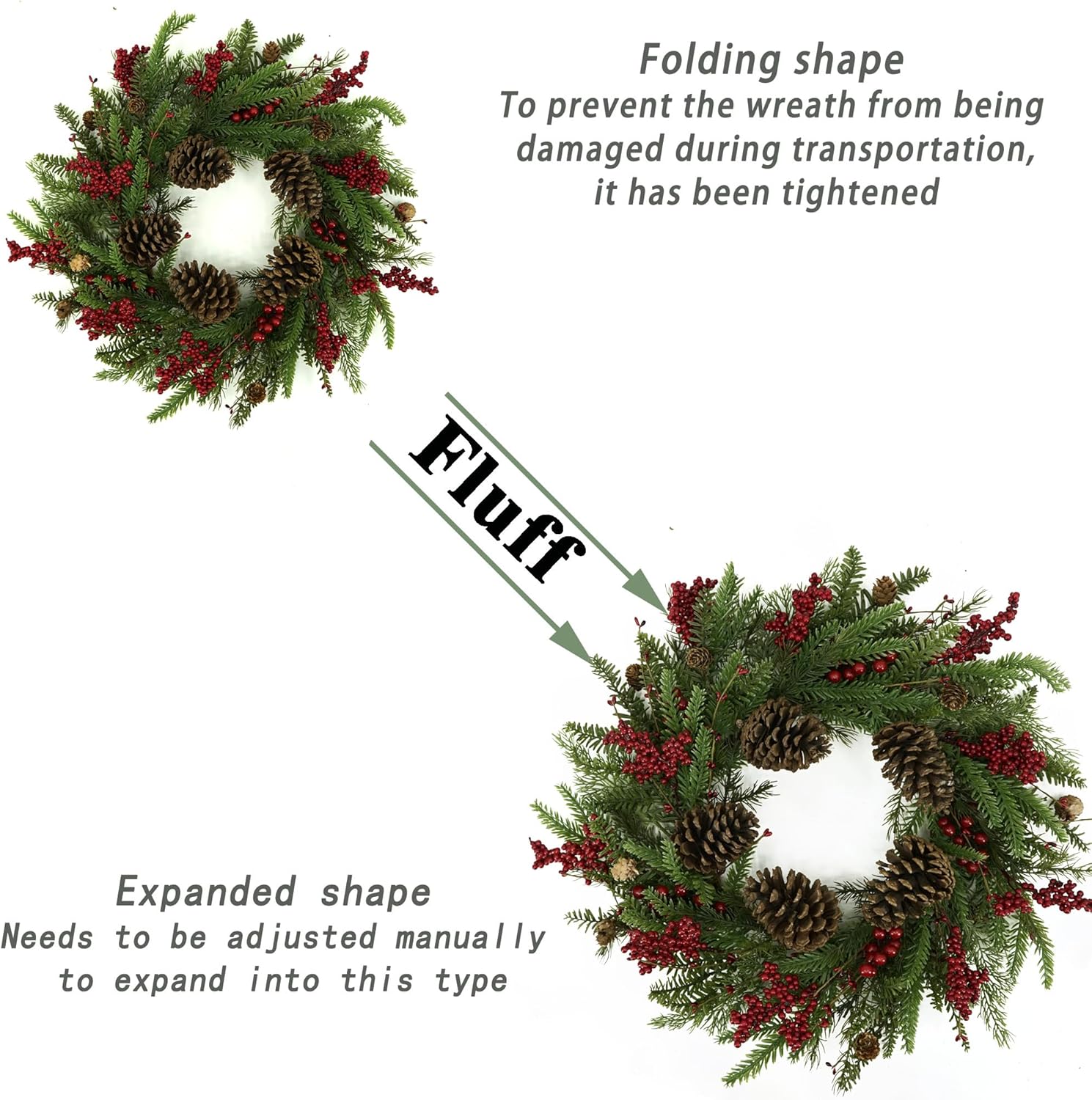 Artificial Christmas Wreaths for Front Door Winter Door Wreath with Big Pine Cones,Pine Needles,Christmas Berry for Front Door Farmhouse Indoor Outdoor Holiday Home Decor - Image 5