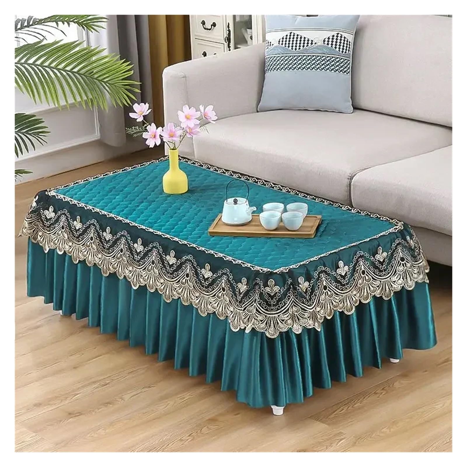FJOADNVM Velvet tablecloth Thickened Anti Slip Velvet Tabletop Cover Embroidered Lace Edge Pleated Hem Tablecloth Tea Table Home Rectangular Dust