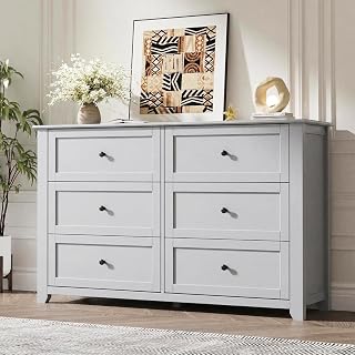 GarveeHome 6 Drawer Dresser for Bedroom, Grey Dresser with Deep Drawers & Metal Knobs, Large Modern Wooden Chests of Drawers for Entryway, Hallway | Fits Any Decor