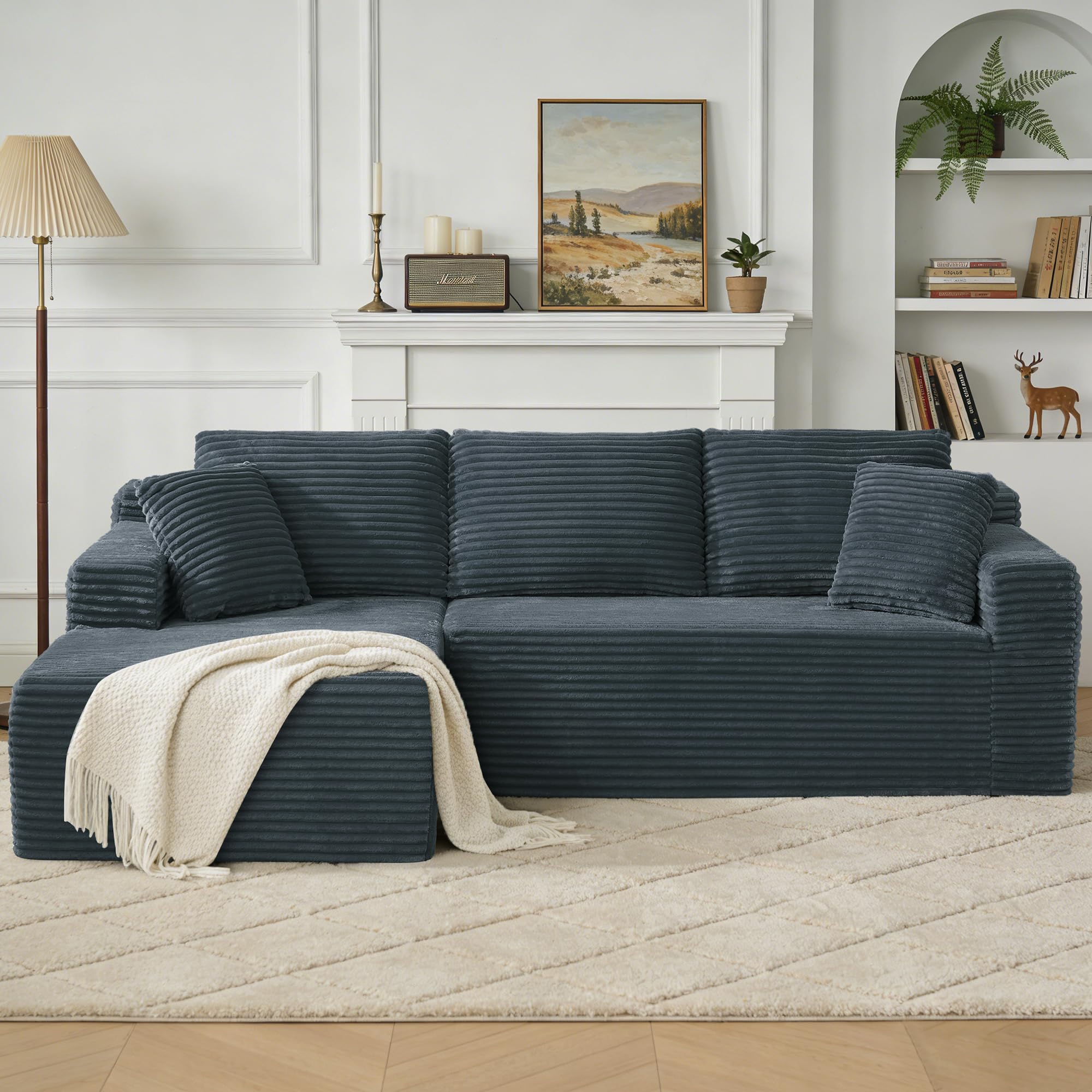103 W Dark Grey Boneless Cloud Sectional Couches for Living Room No Assembly Compressed L Shaped Sofa with