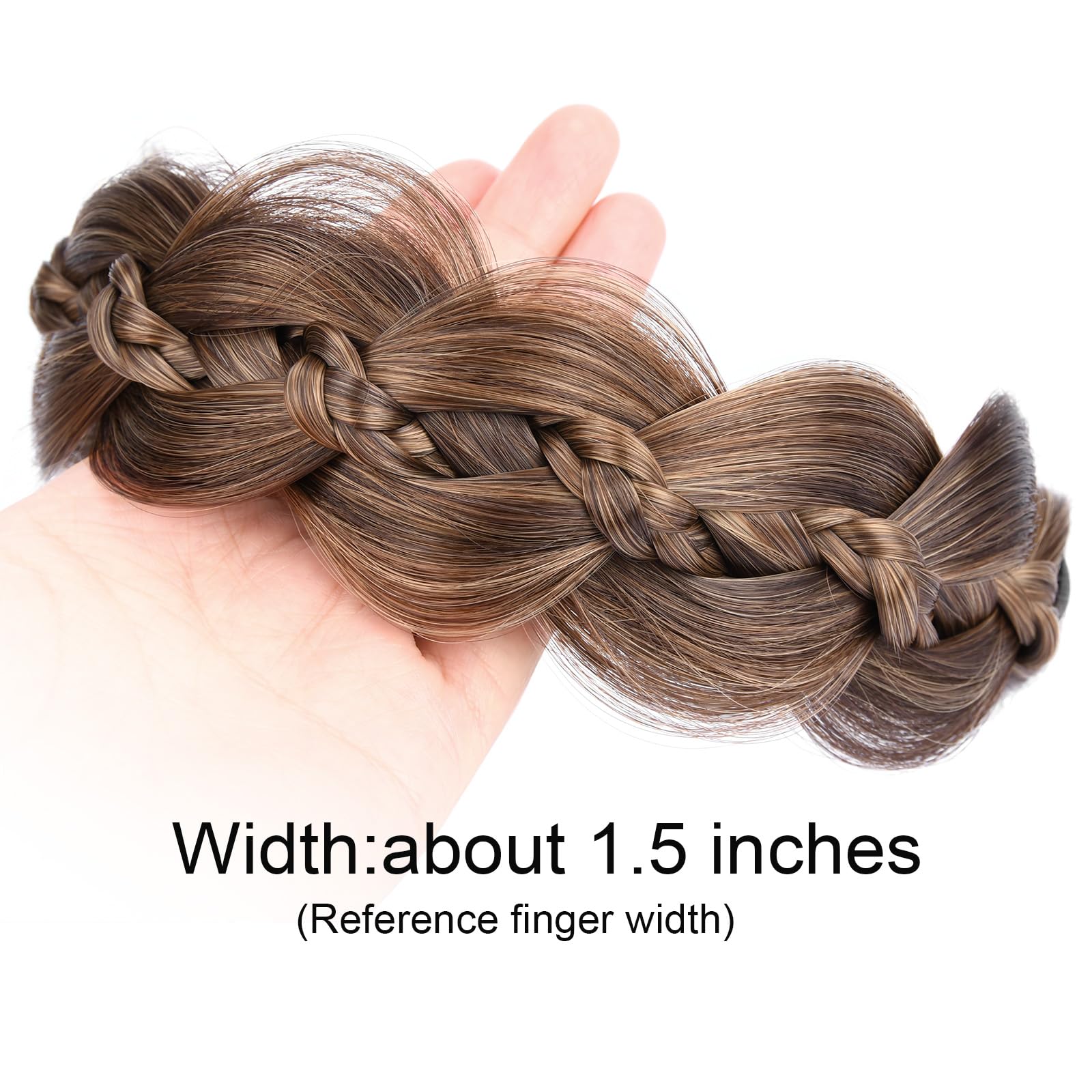 GLEDOLA Wide Braided Headband with Teeth Synthetic Hair Plaited Headband High Elasticity Braids Hair Band Hairpiece for Girls Women (Claybank - Image 2
