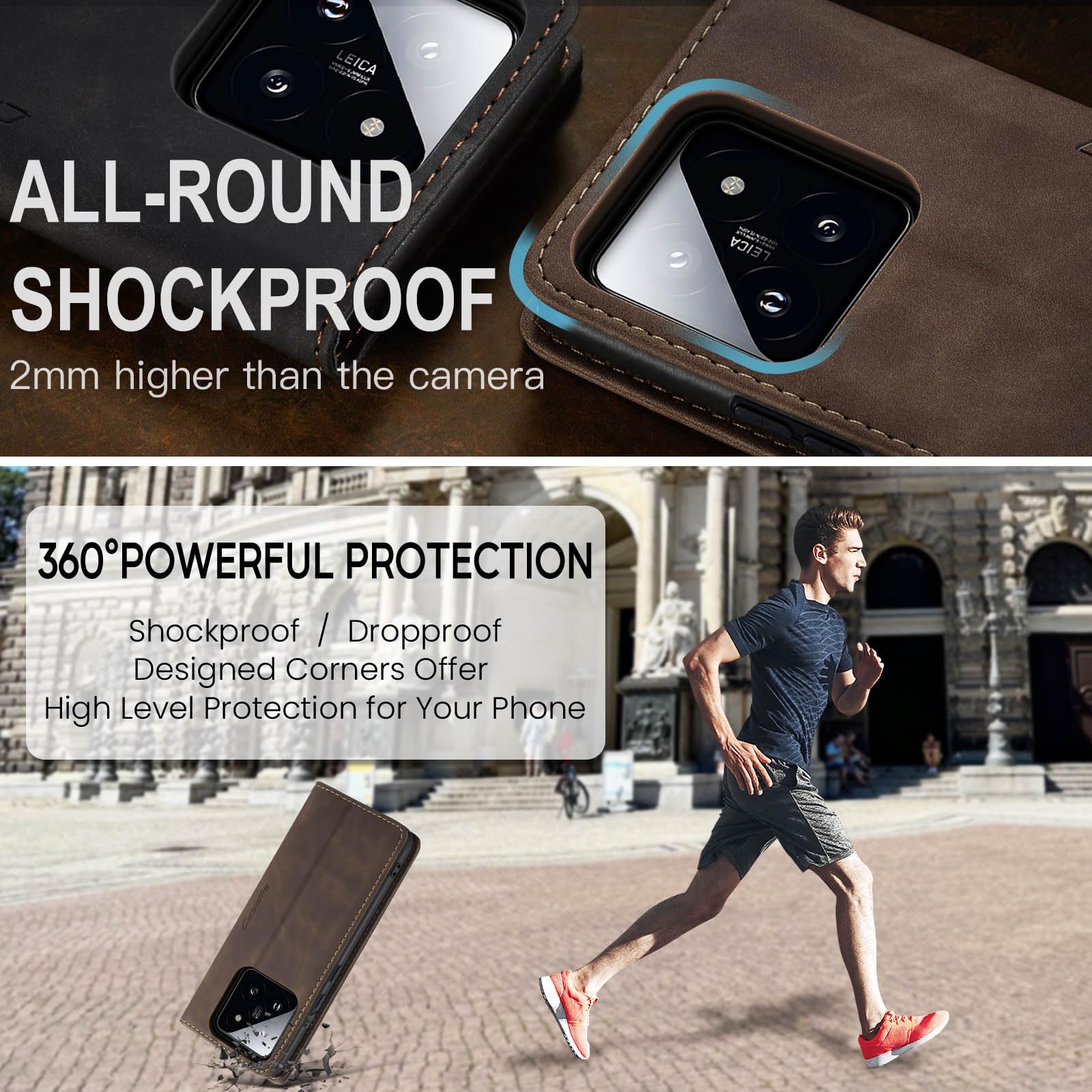 Monweicz Cover Compatibile con Xiaomi 14, Custodia Portafoglio con Slot per Scheda, Protezione Completa Premium in Pelle PU, Flip Libro Magnetica Xiaomi 14, Caffè