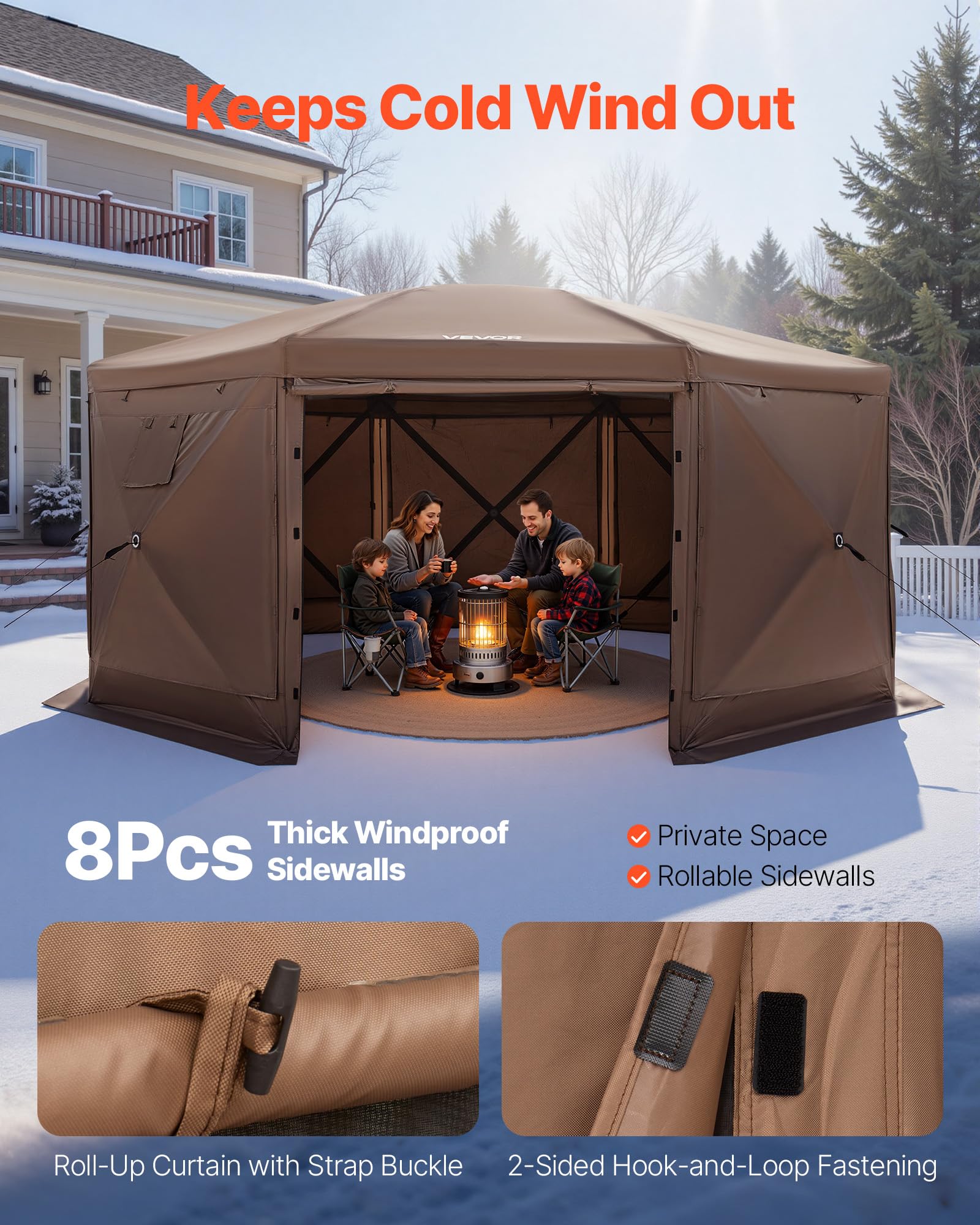 VEVOR Namiot przeciw owadom pawilon Pop-up 4,57 x 4,57 m, składany namiot z moskitierą dla 12–15 osób, 8 stron, na kemping dla rodziny, na taras, ogród, ze zdejmowanym dachem, torba transportowa