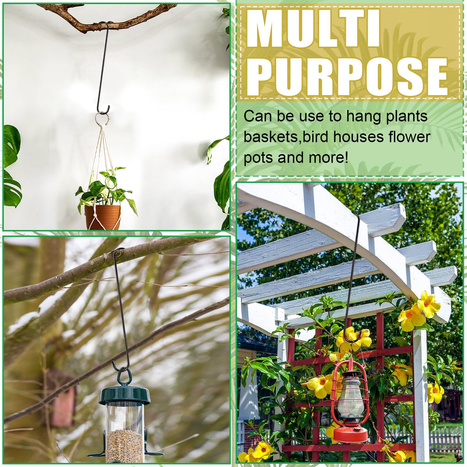 Paquete de 10 ganchos en S extra grandes, 16 pulgadas de largo, resistentes para colgar plantas, cestas para pájaros en ramas de árbol, utilidad para jardín, pérgola, macetas, plantas, armario, patio 7