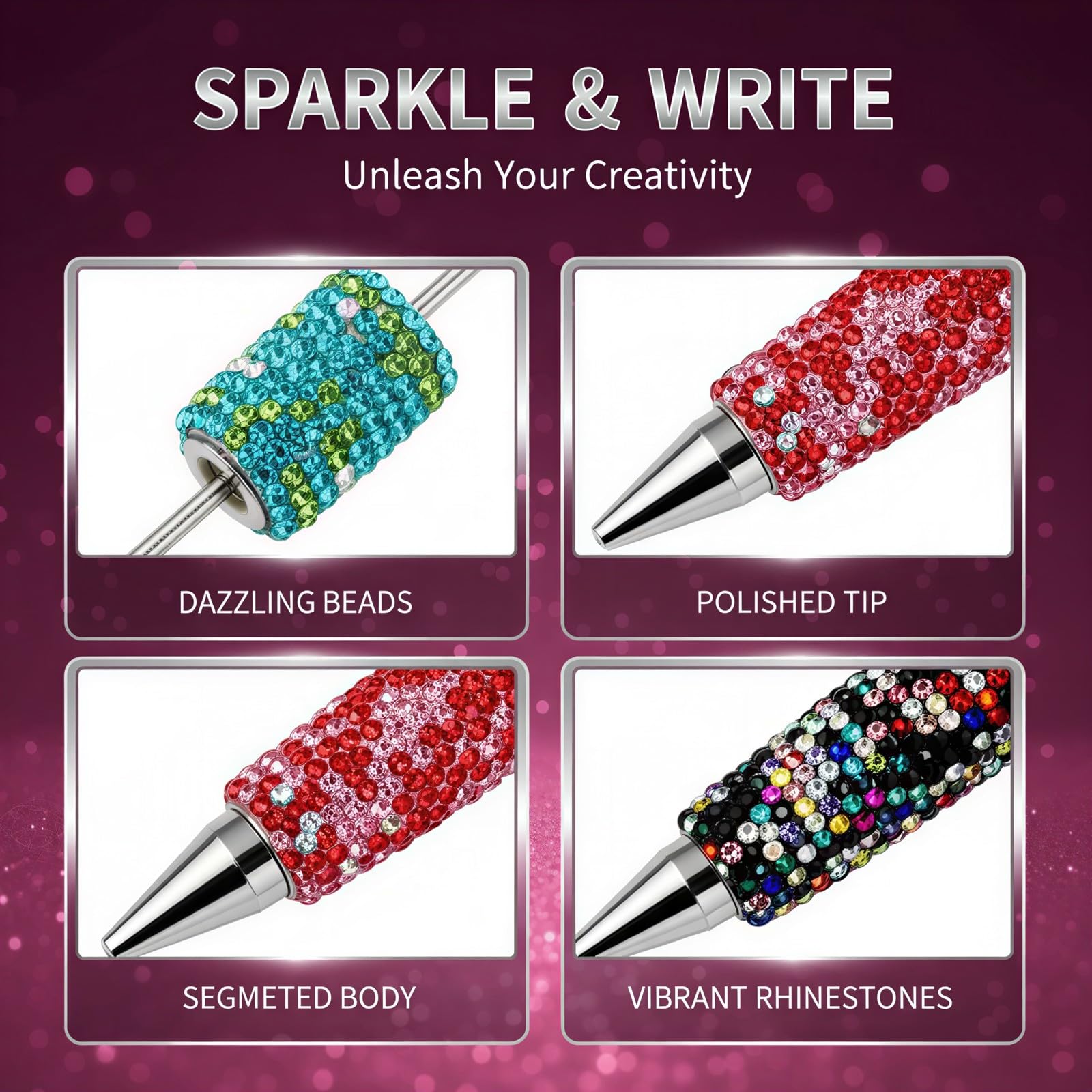 30 penne glitterate con perline, strumenti di scrittura con strass, penne creative fai da te per personalizzazione, penne scintillanti per progetti artistici e regali