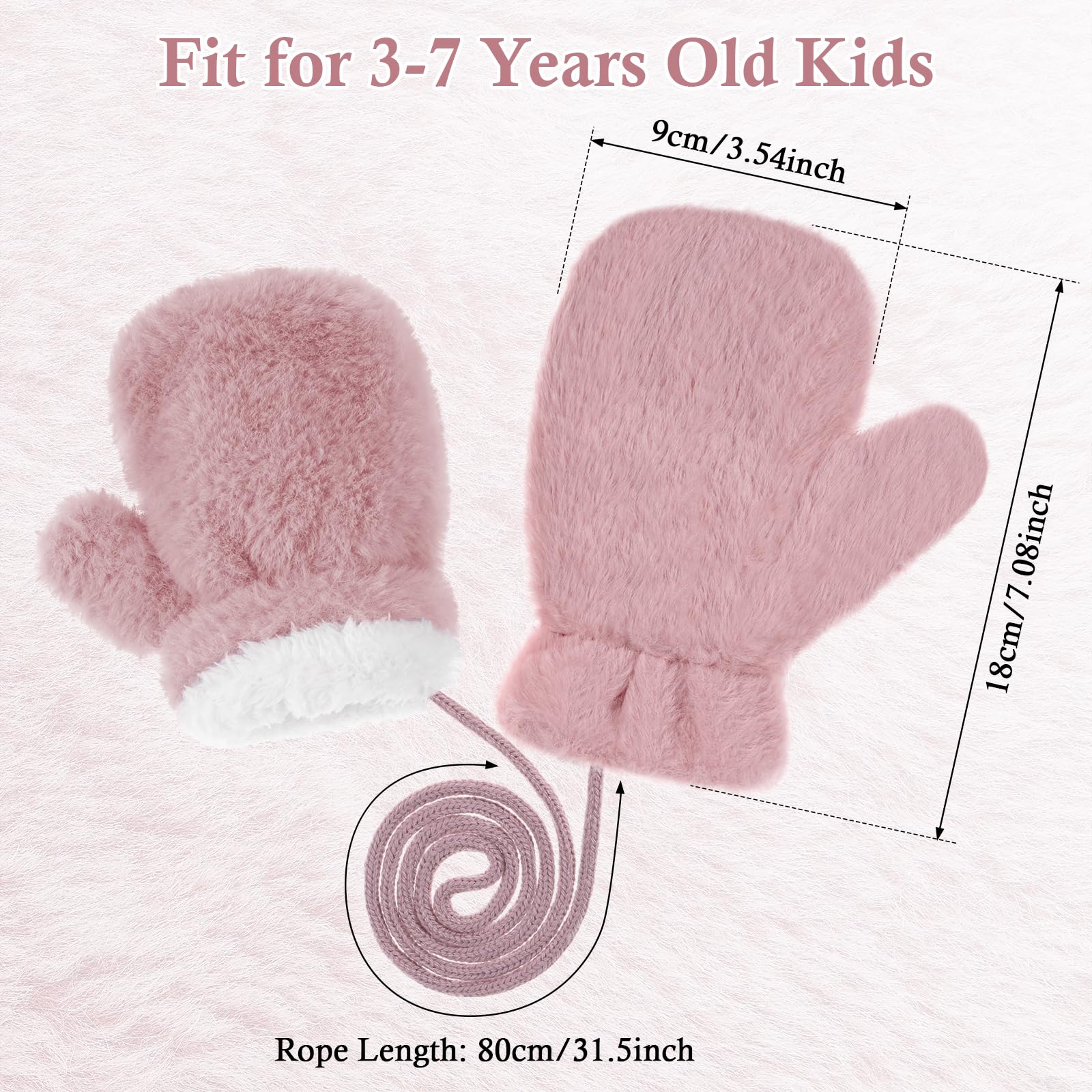 Manoplas Cálidas para Niños, 2 Pares Guantes Invierno con Forro Polar, Manopla de Nieve de Invierno con Cuerda Cuello, Mitones Cálidos de Invierno para Niños 3-7 años, 18 * 9cm