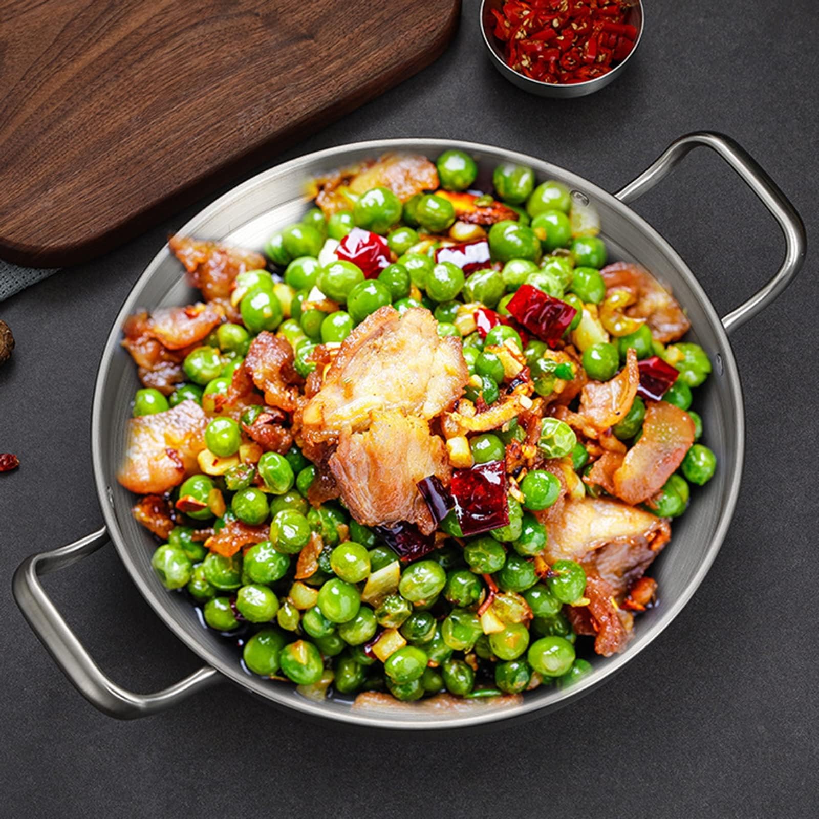Paella española - Sartén Antiadherente de Acero Inoxidable con Asas remachadas para el hogar Cocina Restaurante,Oro,28cm