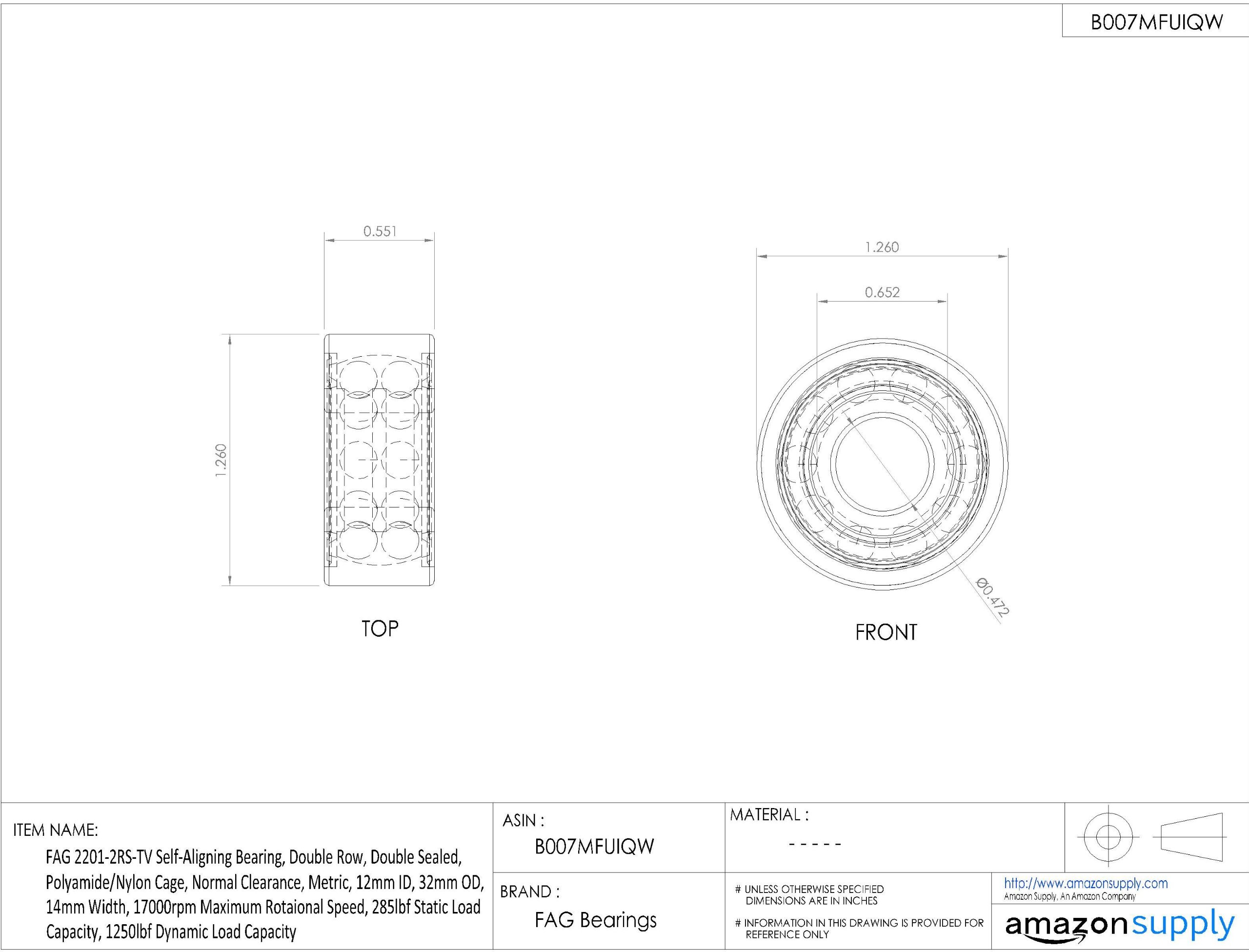 Roulements à rotule sur billes Ø ext 32 mm Ø int 12 mm largeur 14 mm Régime 17000 U/min FAG 2201-2RS-TVH