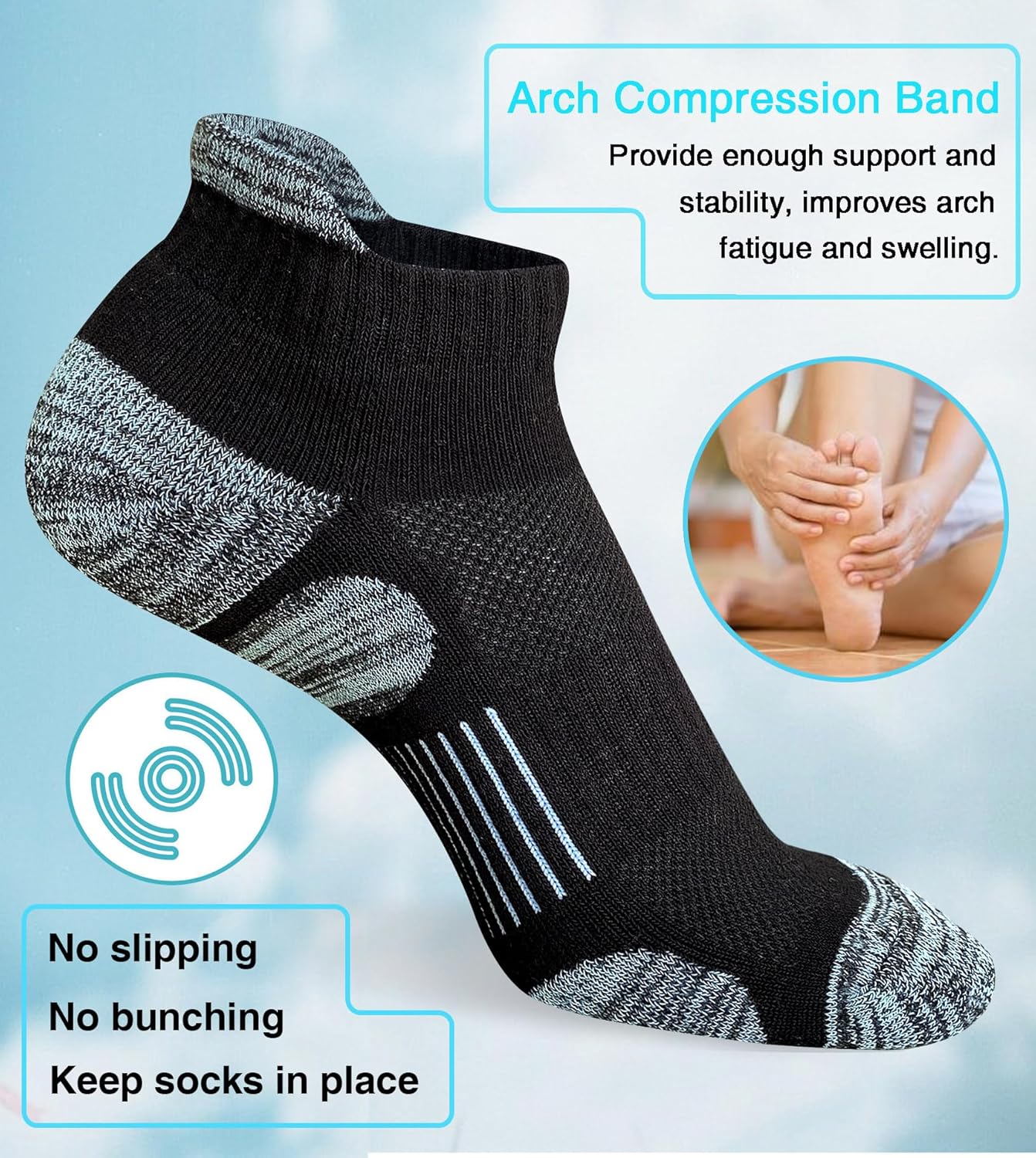 Womens Athletic Running Cotton Socks, Thick Cushioned Anti-blister Wicking Ankle Socks 5 Pairs - Image 6