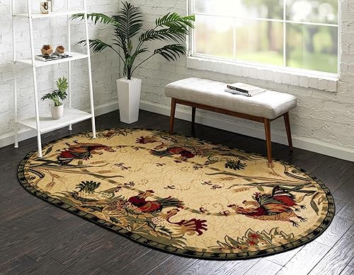 Miniatura 3 de Rugs.com Pastoral Collection - Alfombra ovalada mediana de 3 x 5 pies, color crema, perfecta para salas de estar, comedores grandes, planos abiertos
