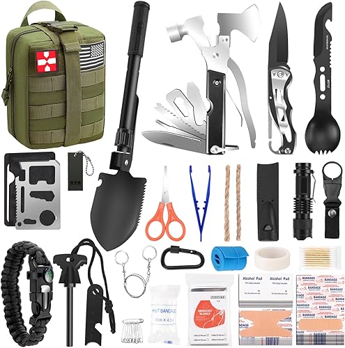Miniatura 8 de Regalos para hombres Navidad papá, kit de supervivencia, 150 piezas de equipo de supervivencia y suministros con bolsa de trauma, kit de emergencia