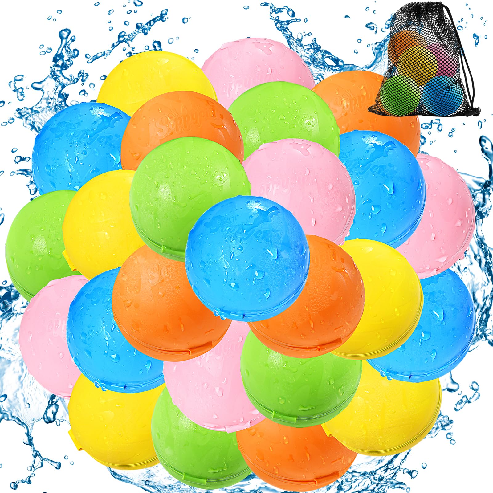 Reusable Water Balloons 25PCS, Quick Fill Water Bombs for Kids Adults, Reusable Water Balls for Garden Pool Beach Outdoor Summer Toys, Party Games for Large Groups