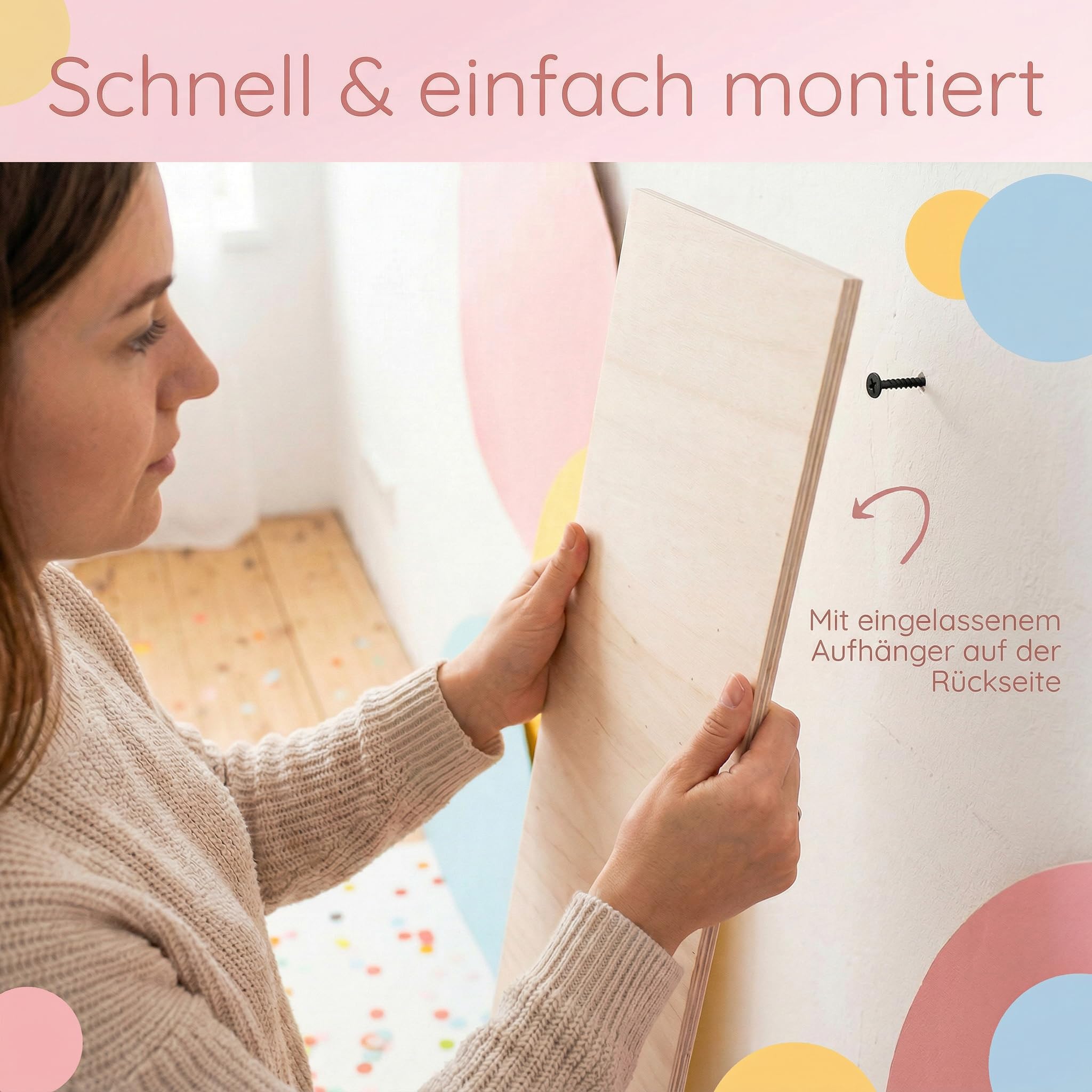 Bärenfreunde® - Personalisierte Messlatte Kind Holz zum Kleben oder Aufhängen - Skala 70-140cm - Süße Dekoration für Baby- & Kleinkinderzimmer (Kinder 70-140cm, Regenbogen rosa)