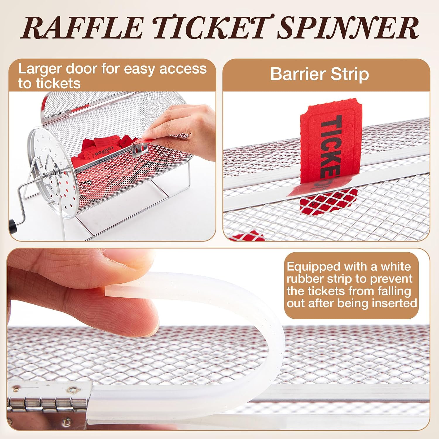 Teenyyou 7.09" X 4.72" Small Raffle Drum Upgraded Ticket Spinner Detachable Handle Holds 600 Tickets Raffle Wheel Spinner with Stand Drum Cage for Games Events(Silver)