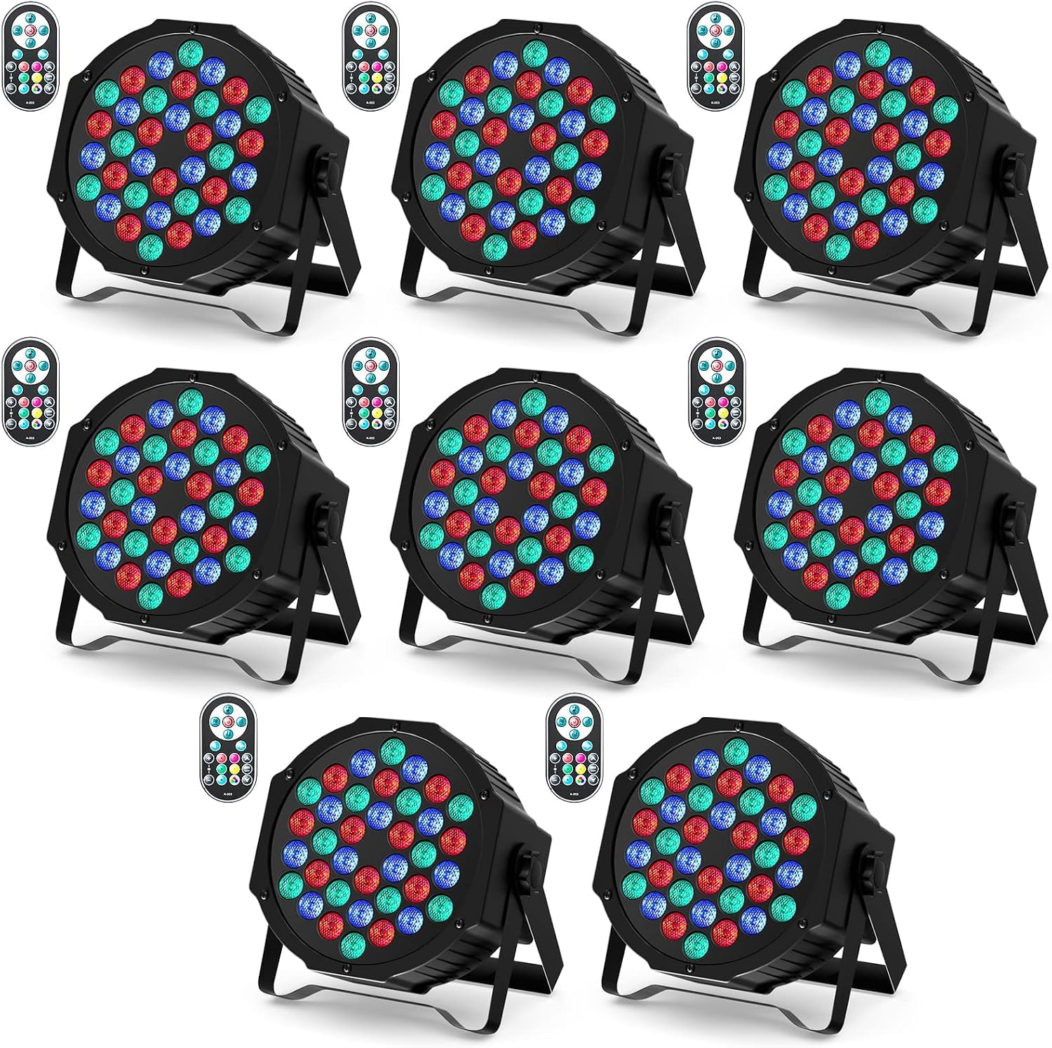 U`King Zestaw 8 reflektorów RGB LED, 36 diod LED, oświetlenie sceniczne, oświetlenie imprezowe