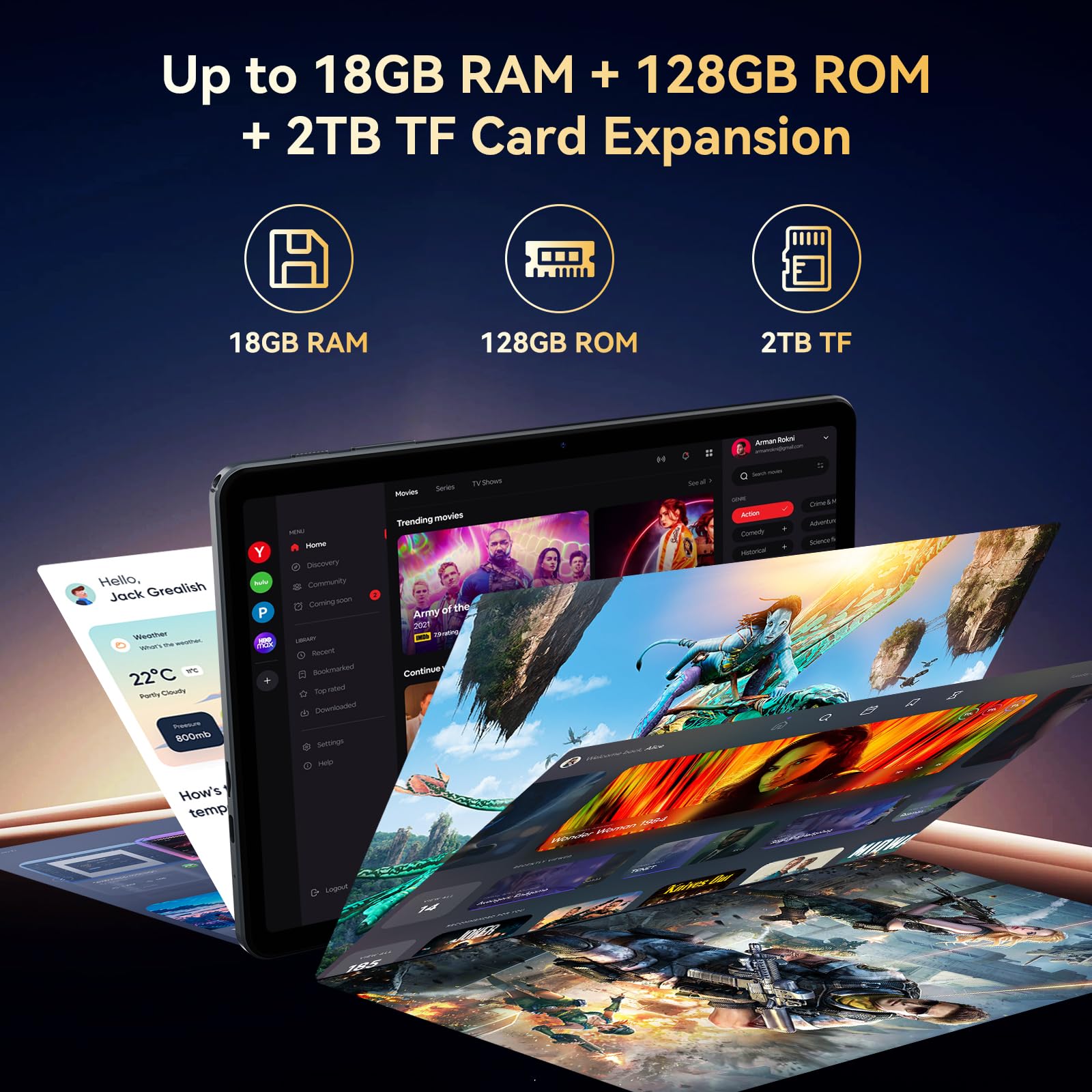 TABWEE 10 Inch Android 16 Tablet with Keyboard,18GB+128GB, 2TB Expand, Widevine L1 Compatible Octa-Core Tablets with 5G WiFi, 1080P Display, 6000mAh, AI Camera, for Gaming, 4 Years Warranty
