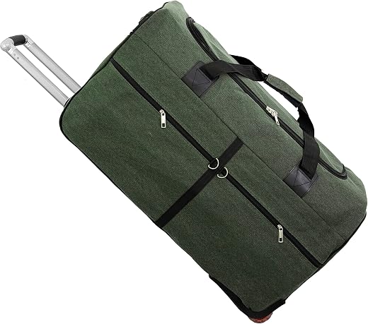 NISUN Canvas 90 Liter Large Strong Travel Luggage Duffel Storage Bag with Six Wheels & Front Transparent Pocket (Blue,73 x...