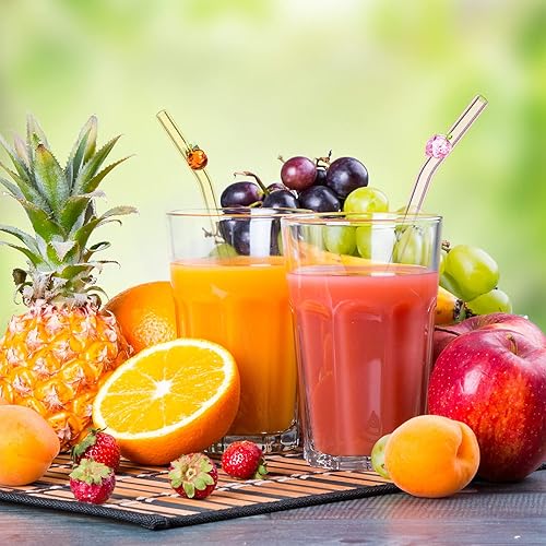 Miniatura 6 de 6 pajitas de vidrio con diseño reutilizables para beber frutas de 0.311 x 0.315in, lindas pajitas reutilizables coloridas para fiestas de frutas, 6