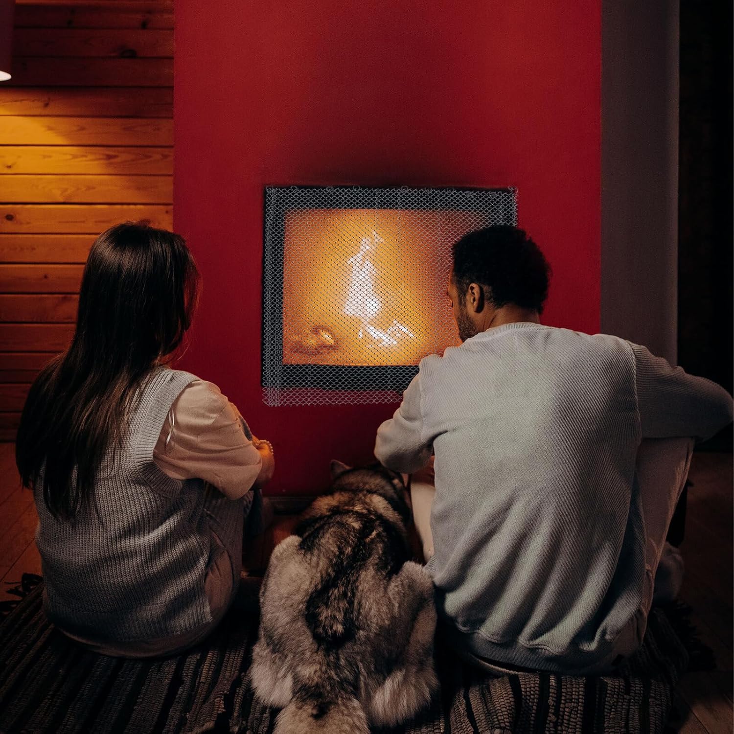 2pcs Fireplace Screen Mesh Curtain 24"x20" Metal Mesh Fireplace Accessory Panels Indoor Fire Pit Screen Cover for Home Heating Safety