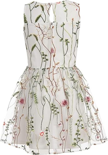 Vista 4 de Calvin Klein - Vestido de fiesta sin mangas para niña, silueta ajustada y acampanada, cuello redondo y cierre de cremallera trasera