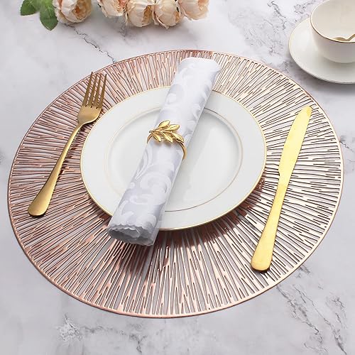 Miniatura 8 de Evevda Juego de 6 manteles individuales para mesa de comedor, manteles individuales redondos huecos para mesa de vinilo metálico prensado,