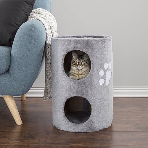 Vista 17 de PETMAKER - Árbol para gatos de 45 pulgadas con perchas para siestas, condominio para gatos de 2 pisos, postes rascadores para gatos y juguetes