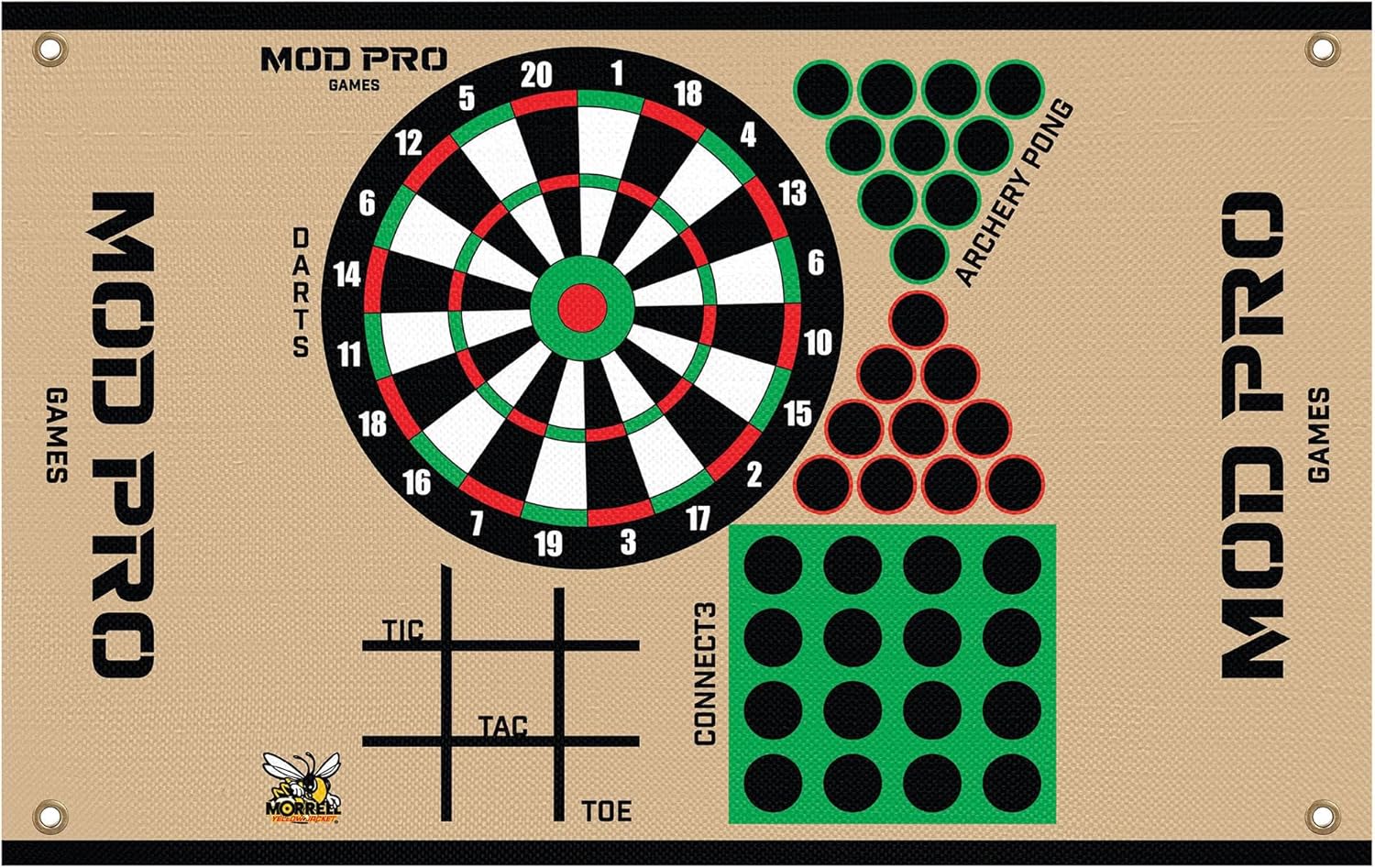 Morrell Yellow Jacket MOD Pro Games Wrap with Tic Tac Toe, Archery Pong, Connect 3, and Dart Board Bullseye for Archery Target, 2 Pack, Tan